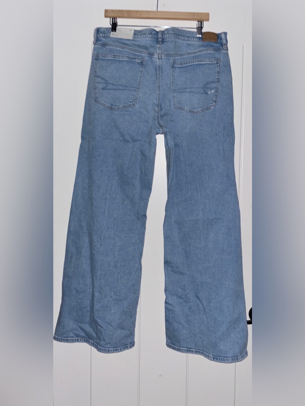 American Eagle Striged Low-Rise Baggy Flare Jeans Women 16L NEW Drape Stretch - Picture 2 of 11
